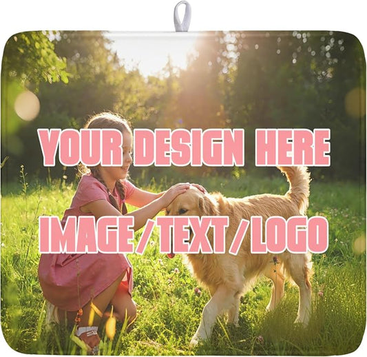 Customized Personalized Dish Drying Mat for Kitchen Counter Custom Any Photo Image Logo Text Microfiber Dish Drainer Mat Absorbent Washable Drying Pad 16"x18"