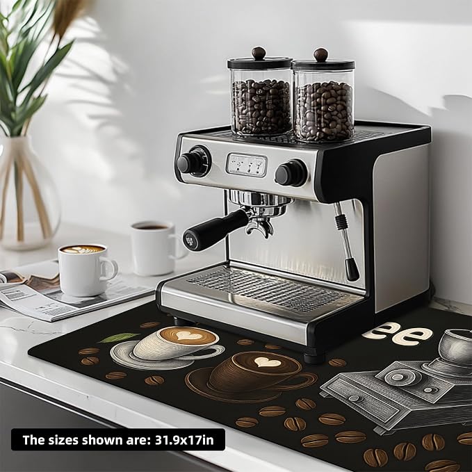 Dish Drying Mat Large Coffee Mat Absorbent Drying Mat for Kitchen Counter Coffee Bar Accessories 32"x 17", Coffee Grinder