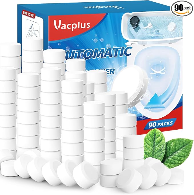 Vacplus Toilet Bowl Cleaner Tablets 90 PACK, Automatic Toilet Bowl Cleaners with Bleach for Deodorizing and Descaling, Bathroom Cleaner Against Tough Stains
