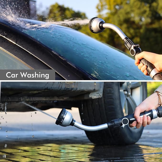 RESTMO Watering Wand Heavy Duty, 15-Inch Long Hose Nozzle Sprayer | 10 Spray Patterns & Thumb Flow Control, Metal Garden Hose Wand for Water Hanging Baskets and Shrubs, Silver