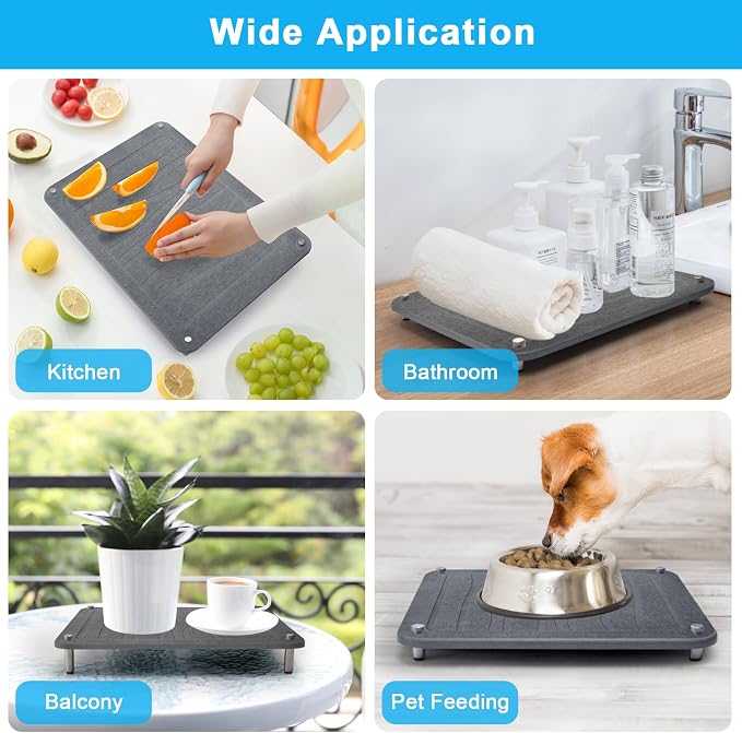 3Pcs Nesting Stone Drying Mat for Kitchen Counter, Quick Drying Stone Dish Drying Mat with Non-Slip Feet, Super Absorbent Heat Resistant Diatomaceous Earth Dish Drying Mat for Dishes, Bottle-Geometry
