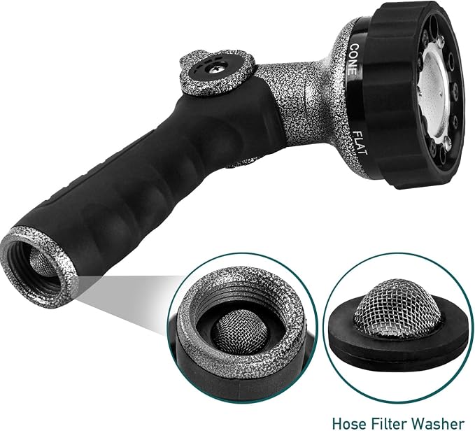GREEN MOUNT Garden Hose Nozzle, Water Hose Spray Nozzle with Thumb Control On Off Valve for Easy Water Flow Control, Black-grey