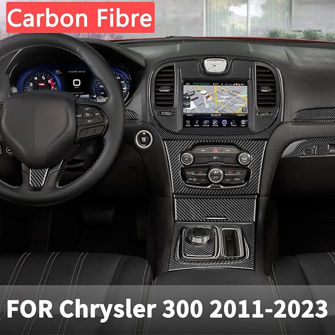 Real Carbon Fiber Trim for Chrysler 300 Accessories | for 2015-2023 300C 300S Limited/Touring Full Set Air Outlets Central Dash Window Lift Sticker Interior Thick Overlay Decal