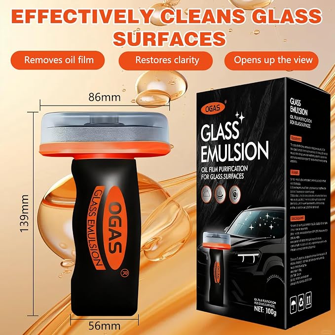 2PCS Glass Emulsion Cleaner & Glass Oil Film Remover for Cars – Roll-On Glass Guard with Brush,Handle Oil Film Remover&Windshield Cleaner For Cars Window,Removes Oil Film & Smudges,Anti- Fog Brush