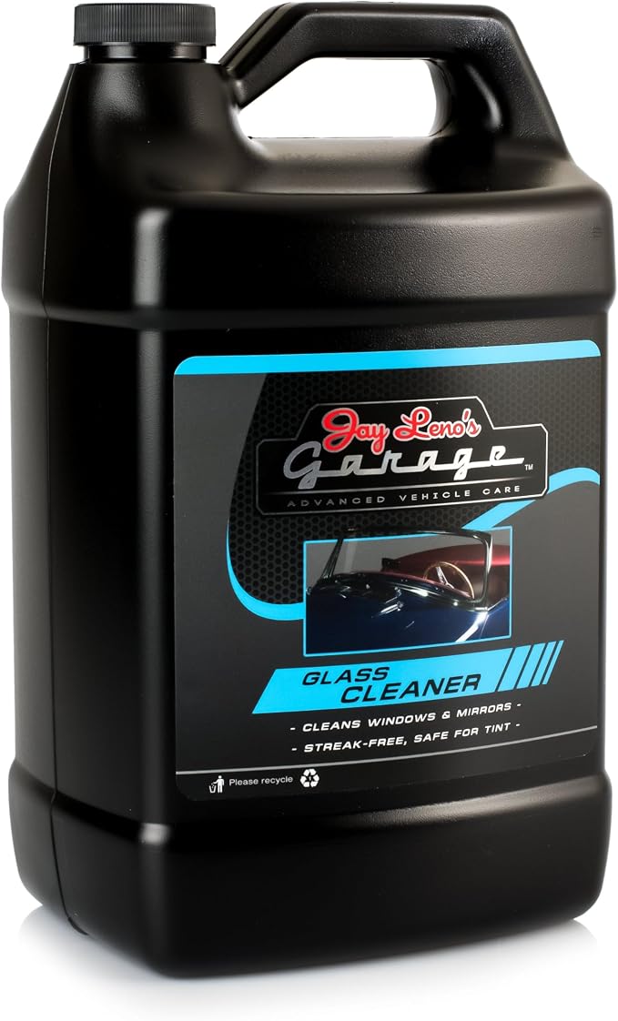 Jay Leno's Garage Glass Cleaner Spray – Streak-Free Auto Glass Cleaner for Cars, Automotive Window Cleaner for Car Windows, Windshields & Mirrors, Tint-Friendly Glass – 1 Gallon (1 Gallon)