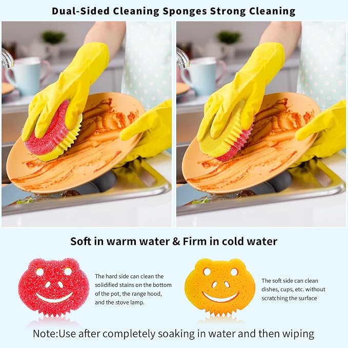 9 Pack Scrub Sponge, Dual-Sided Temperature Controlled Kitchen Sponge for Dishes,Cute Frog Scrub Sponges Household Cleaning Pads Bathroom Wall Cleaner Multi-Functional Cleaning Sponges