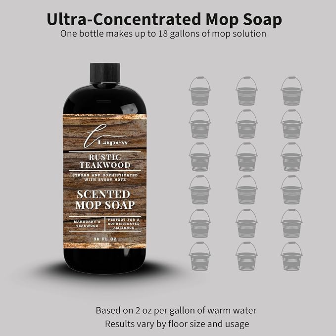 Lapew Rustic Teakwood Scented Mop Soap - Luxury Floor Cleaner Concentrate for Mopping Tile, Laminate, Vinyl & Hardwood | Streak-Free, Low-Foam | 36 oz