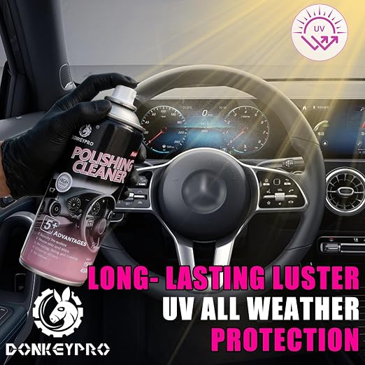 DONKEYPRO Car Interior Cleaner - Protects Plastic, Vinyl, Leather Seats, Tire,Dashboard - UV Guard, Anti-Aging, Long-Lasting Shine, Interior Detailer Spray with Iron Can - 15 Fl Oz