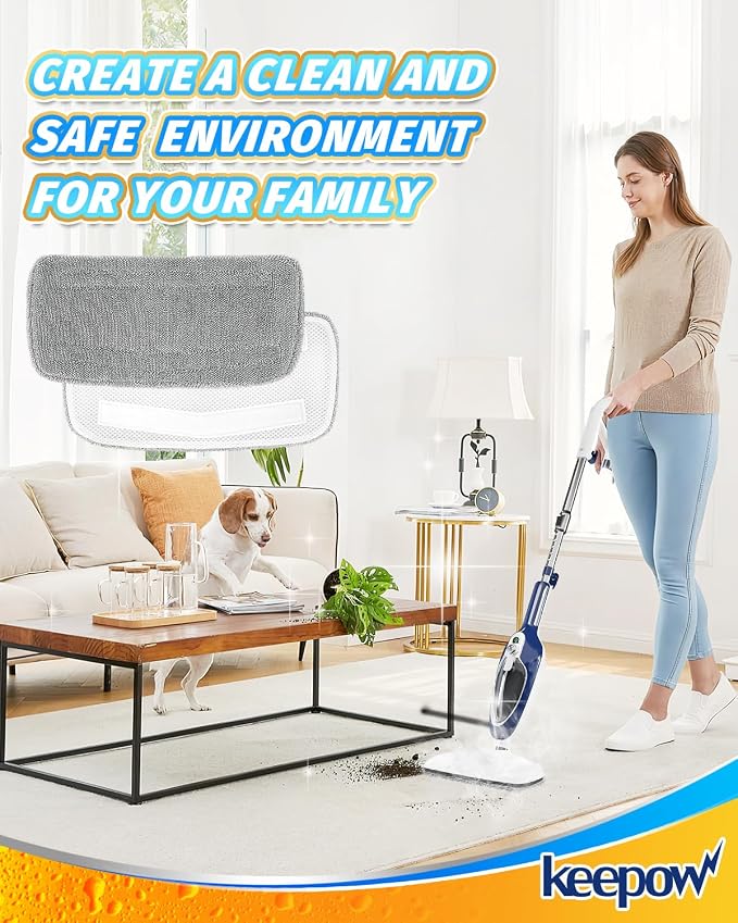 KEEPOW 5 Pack Steam Mop Replacement Pads Compatible with GorFanty Steam Mop Model GF-6610B/GF-6610, Washable and Reusable Microfiber Mop Replacement Pads Highly Absorbent for Multi-Surface