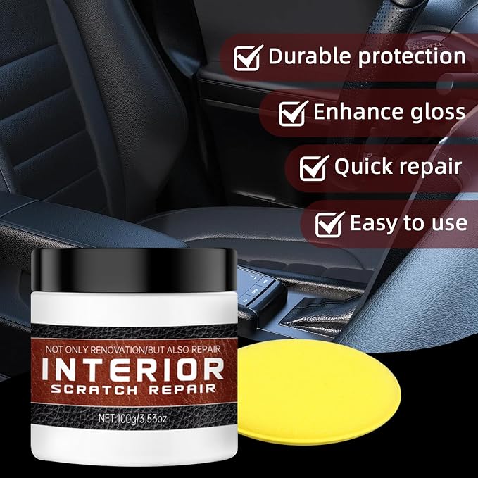 Interior Car Scratch Repair Paste, Car Scratch Removal Wax, 100g | Restores shine for plastic trim, Quick scuff removal, Revives original color, Non-greasy formula, Easy wipe-on application