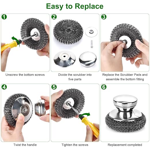 4PCS Steel Wool Scrubber Pads, Stainless Steel Scrubber Set with 3Pcs Steel Wool Pads, Steel Scrubber for Dishes, Ideal for Cleaning Cast Iron, Pots, Pans, Grills, Stoves, Sink, Kitchen Household