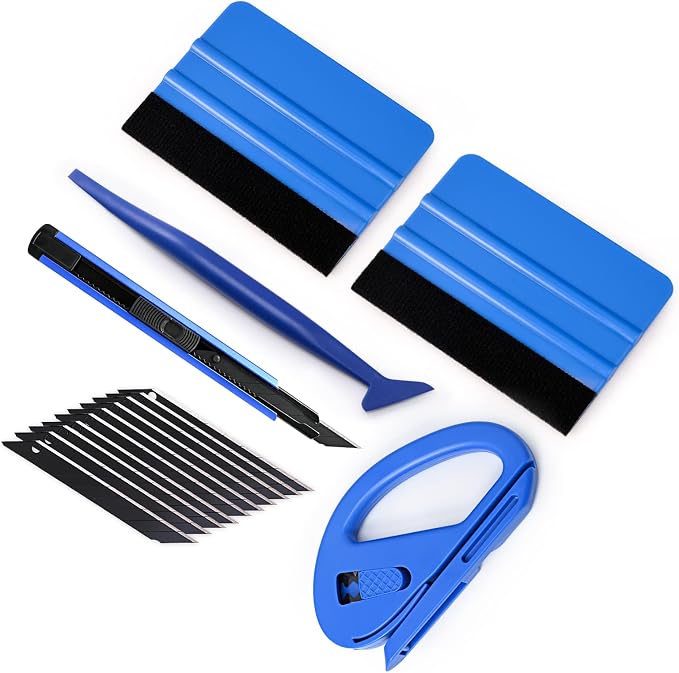 Gomake Vehicle Vinyl Wrap Window Tint Film Tool Kit Include 4 Inch Felt Squeegee, Retractable 9mm Utility Knife and Blades, Zippy Vinyl Cutter and Mini Go Corner Squeegee for Car Wrapping