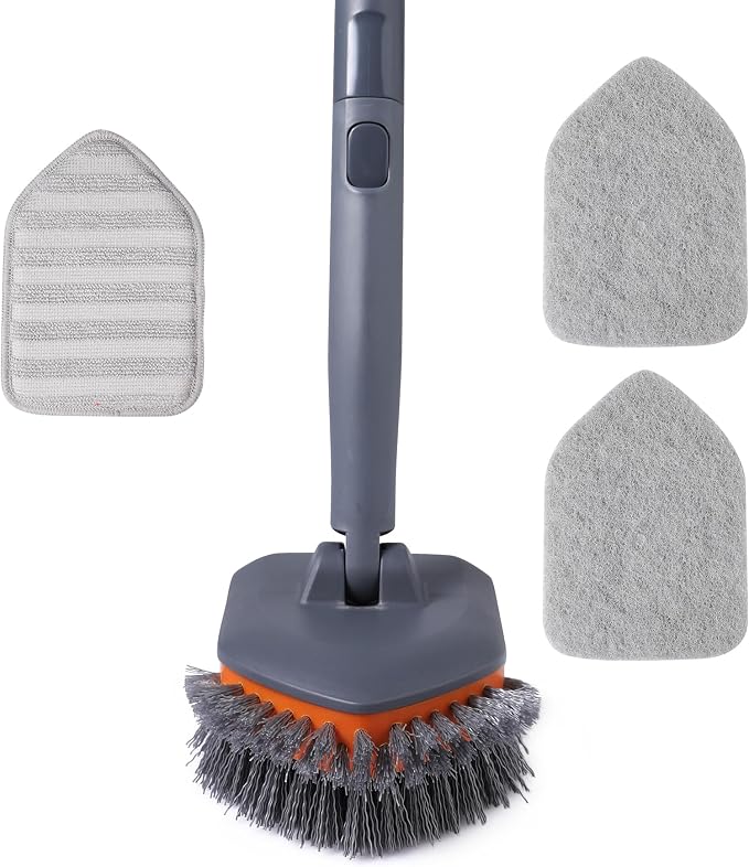 CLEANHOME Tub Tile Scrubber Brush for Cleaning Shower Tile Floor,Bathtub | 3 Different Function Cleaning Pads,56" Extendable Long Handle,No Scratch