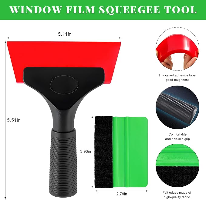 Yourkar 4 PCS Window Tint Kit Tools, Professional Vinyl Wrap Kit with Plastic Squeegee & Felt Squeegee, Universal Privacy Film Installation Tint Tools for Vehicle Glass Home (Red+Green)