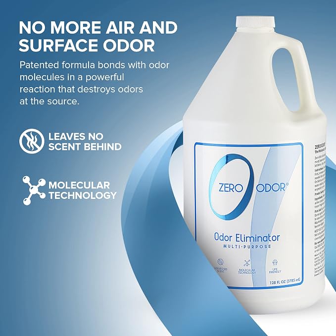 Zero Odor Multi-Purpose Odor Eliminator, Air and Surface Odor Remover for Home, Bathroom, Kitchen, and Closet, Refill, 128 oz