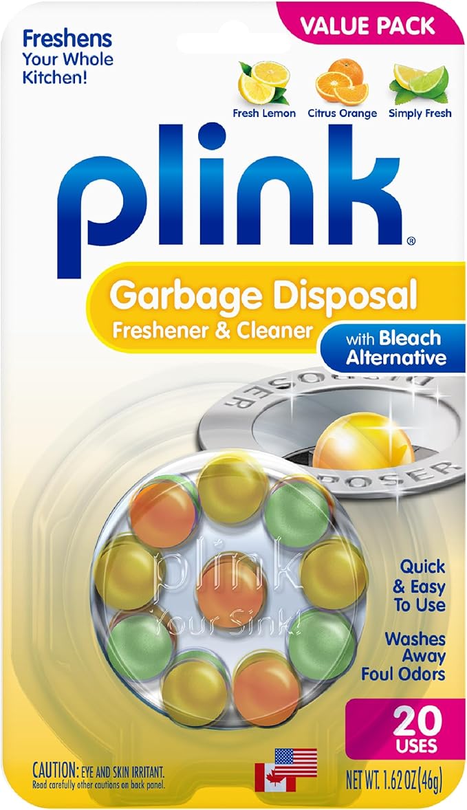 Plink Garbage Disposer Freshener and Cleaner, Sink Disposal Odor Eliminator, Quick and Easy-to-Use Capsules, Septic-Friendly, Citrus Scents, 20 Count Package