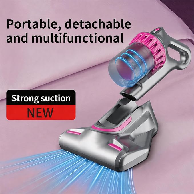 Mattress Vacuum Cleaner Cordless: 16Kpa Bed Vacuum Cleaner with 253.7nm UV-C Light 8000/min Pat Triple Filtration Portable Vacuums for Sofa Bed (BLACK01)