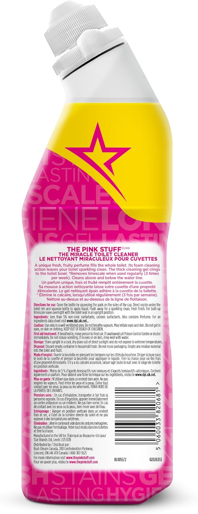 The Pink Stuff Miracle Toilet Cleaner, Powerful Stain-Removing Gel, 25 Fl Oz