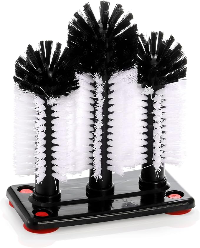 Yesland Water Bottle Cleaning Brush with Suction Base, 3 Head Removable Nylon Bristle Glass Cup Washer Brush Cleaner for Long Leg Cup, Beer Cup, Red Wine Glass, Bar, Kitchen, Sink, Home Tools