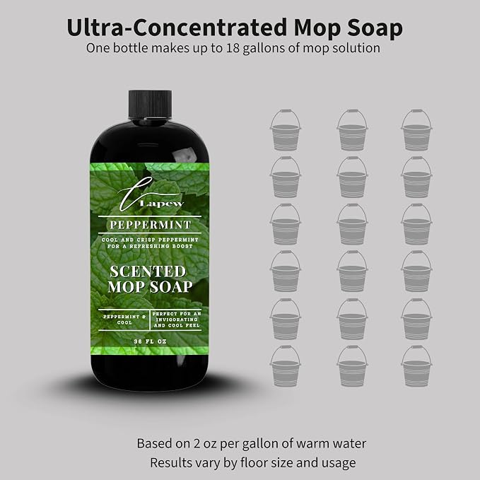 Lapew Peppermint Scented Mop Soap - Luxury Floor Cleaner Concentrate for Mopping Tile, Laminate, Vinyl & Hardwood | Streak-Free, Low-Foam | 36 oz