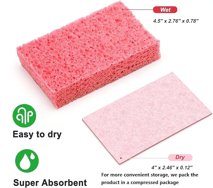 ARCLIBER Cellulose Sponges, Heavy Duty Scrub Kitchen Sponge, Clean Tough Messes Without Scratching, Pop Up Eco Sponges DIY Green (6 Pack), TBWS-10006-Gr