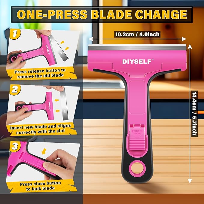DIYSELF Window Scraper with 10 Extra 4" Razor Blades, Razor Scraper Tool | Wide Metal Blade, Paint Scraper for Glass, Windows, Decals, Adhesive, Cooktops, Ovens, Tile & Contractors & DIY Users