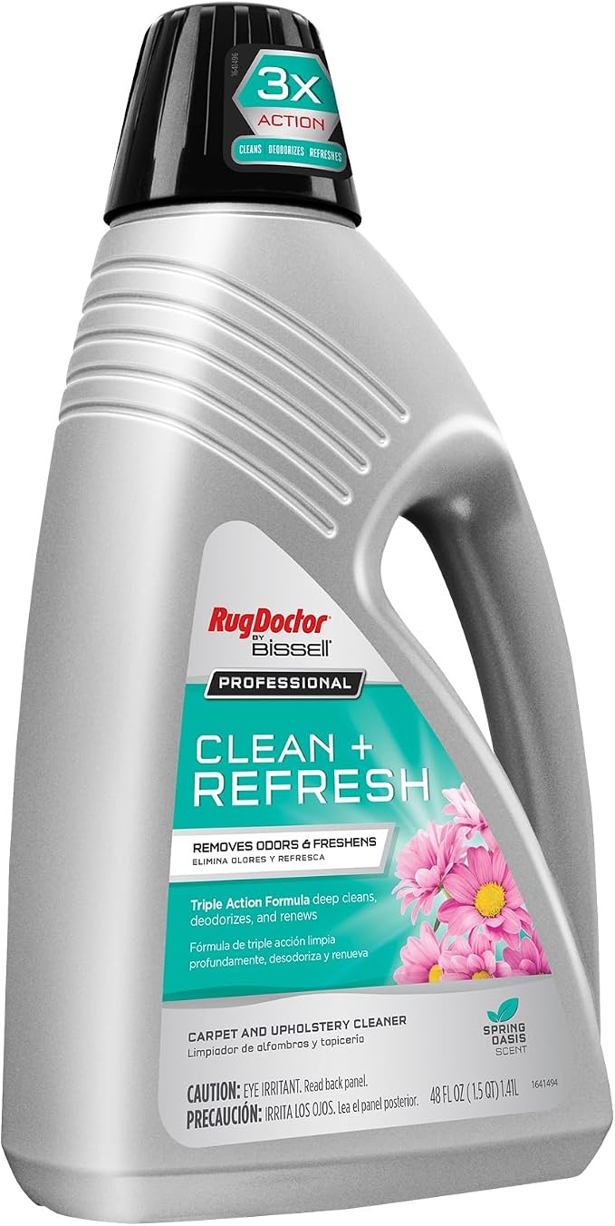 Rug Doctor by BISSELL Clean & Refresh Deep Carpet Cleaner Solution 48 oz | Professional Carpet Shampoo, Triple Action Formula Cleans, Deodorizes and Renews, With a Clean Scent of Spring Oasis