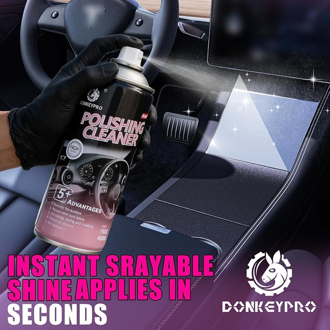 DONKEYPRO Car Interior Cleaner, Polishing Cleaner Detailer Spray for Vehicle Detailing, 450ml Aerosol 15 fl oz with Iron Can (2-Pack)