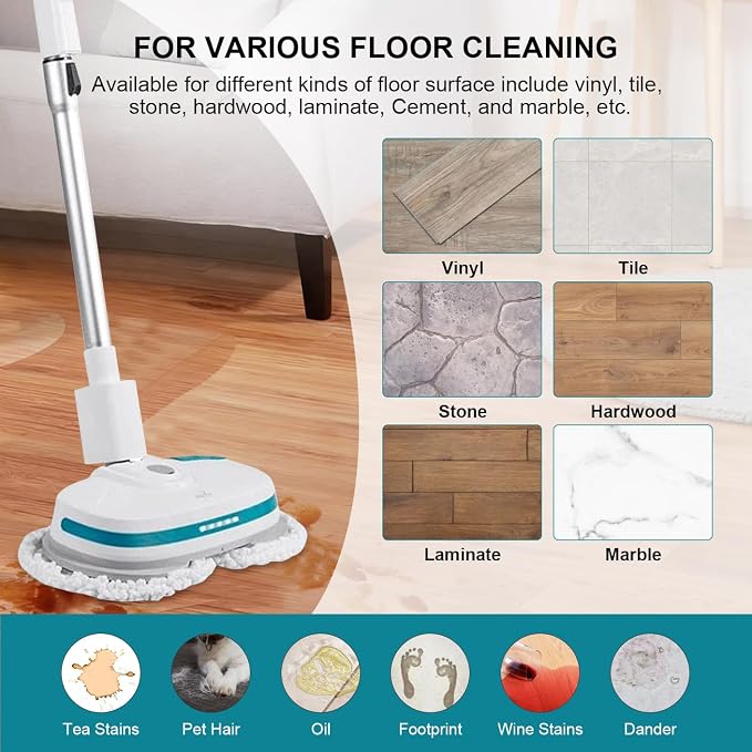 Spin Cordless Electric Mop Pads: 6.5/6.3/6 inch steam/electric mop Pads Replacement for alfabot/vmai/teko/eous/vm6/devoac/kactor/redkey/gobot mop - Round Velcro Scrubber Pads for floor cleaning 8 Pack