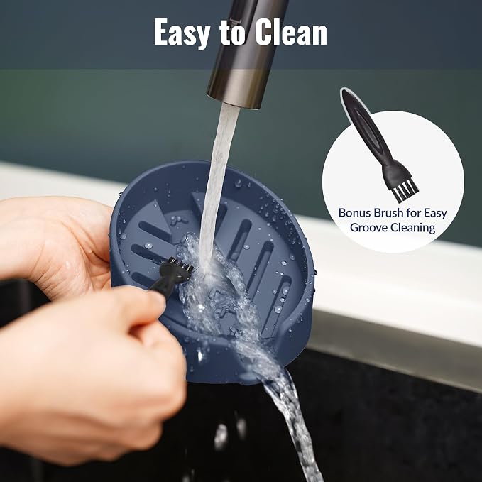 NiHome Silicone Sponge Holder for Kitchen Sink, Fits Scrub Daddy Mommy | Self-Draining Dispenser Organizer Tray, Sink Caddy Countertop Fits Soaps, Scrubber, Dishwasher Safe, Includes Brush,Dark Blue