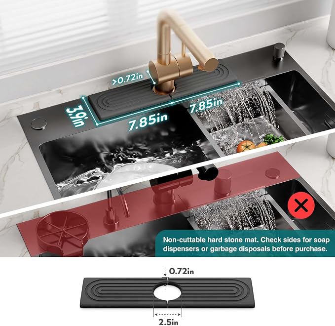 Eormoe Kitchen Sink Faucet Mat - 15.7in Diatomite Sink Protectors for Kitchen Sink, Stone Sink Splash Guard for Kitchen Counter Sink Accessories (Dark Grey, 15.7'' x 3.9'')