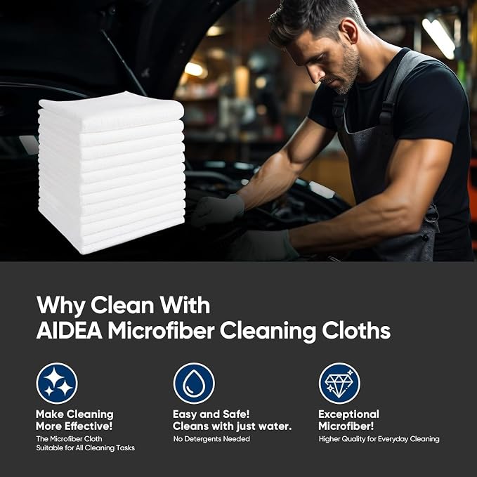 AIDEA White Microfiber Cleaning Cloth 100PK, Reusable Cleaning Rags 12"x12" | Microfiber Towels for Cars Lint Free Soft Microfiber Towels, Kitchen Towels Dusting Cloth, Dish Rags, Bulk Cleaning Towels