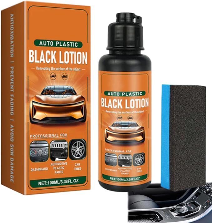 Auto Plastic Restorer Kit 100ml, Black Lotion for Dashboard Door Panel Bumper Tire Trim, Fast Drying Long Lasting Coating with Sponge (1PC+1*Sponge)