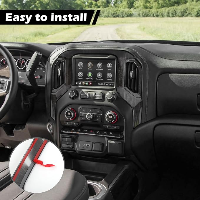 RT-TCZ for Silverado Dash Navigation Panel Trim Cover for Chevy Silverado 2019-2021 for GMC Sierra 2019-2022 Black Wood Grain Interior Accessories