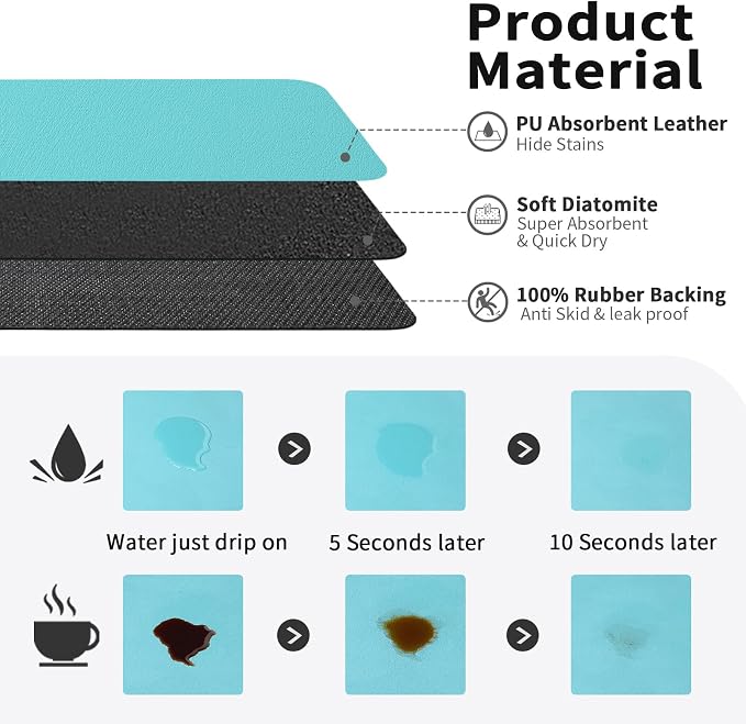 HotLive Coffee Mat - Absorbent Hide Stain Rubber Backed Dish Drying Mat for Kitchen Counter - Bar Mats for Countertops Accessories Fit Under Coffee Maker Espresso Machine