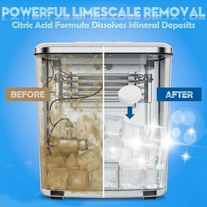 Ice Machine Cleaner Tablets – Ice Maker Cleaner & Descaler for Countertop, Nugget & Commercial Units – Citric Acid–Based – 36 Tablets (Up to 1.5-Year Supply) – Removes Limescale & Odors
