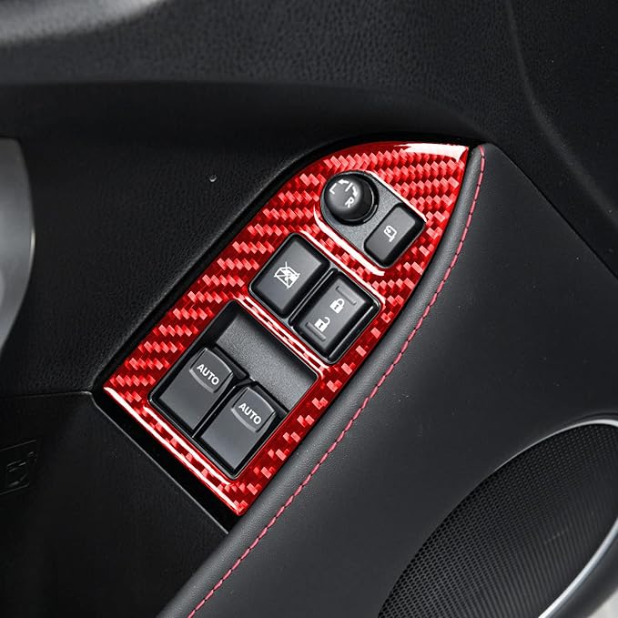 Red Interior Trim Car Window Lift Button Stickers Real Carbon Fiber Accessories Decals Compatible with Subaru BRZ/Scion FR-S/Toyota 86 2016 2017 2018 2019 2020