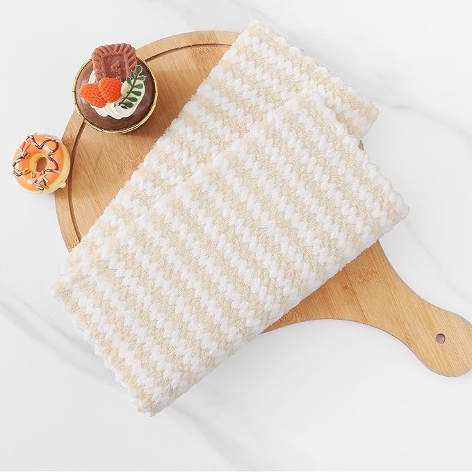 Homaxy 8 Pack Kitchen Towels and Dishcloths Set, 10 x 10 and 10 x 20 Inches, Ultra Soft and Absorbent Coral Velvet Dish Towels, no-lint Reusable Fast Drying Microfiber Cleaning Cloth, Beige