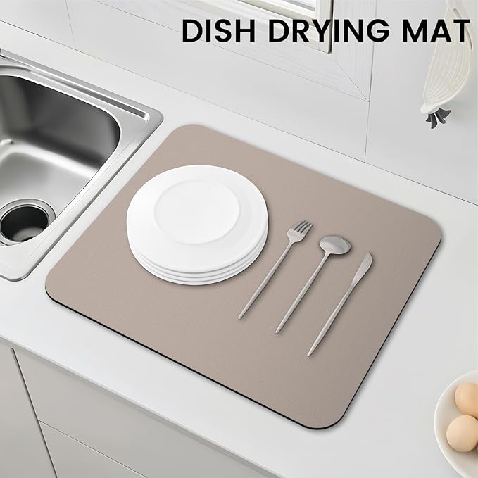 WISELIFE Dish Drying Mat Super Absorbent Drying Mat Large Dish Drying Mats for Kitchen Counter Easy Clean Dish Mat Kitchen Drying Mat15"x 18" Classic Khaki