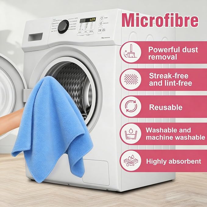 4 Pcs Extra Large Microfiber Cleaning Cloth 30 x 20 Inch Reusable Thick Cleaning Towel Washable Solid Color Microfiber Towel for Home Office Window Cars Glass (Blue)
