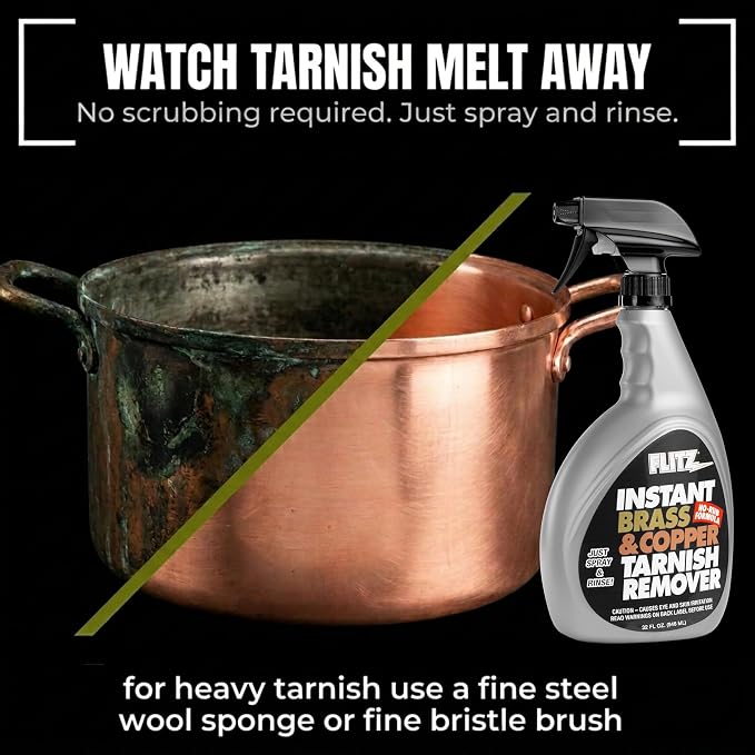 FLITZ Instant Brass and Copper Tarnish Remover - 32oz Bottle of USA-Made Organic Rust Remover Spray (No-Rub) - Removes Stains & Oxidation from Glass & Aluminum - Brass Cleaners That Work (1 Pack)