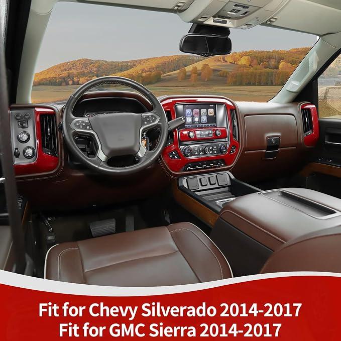 RT-TCZ for Silverado Red Dash Panel Trim Cover for GMC Sierra Chevy Silverado 2014-2017 ABS Interior Accessories 4pcs