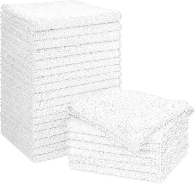Orighty Microfiber Cleaning Cloth, Cleaning Rags, 24 Pack, 12x11 in, White | Microfiber Towels for Cars, Soft Highly Absorbent Rag, Lint Free Cloths for Car Care, House, Kitchen