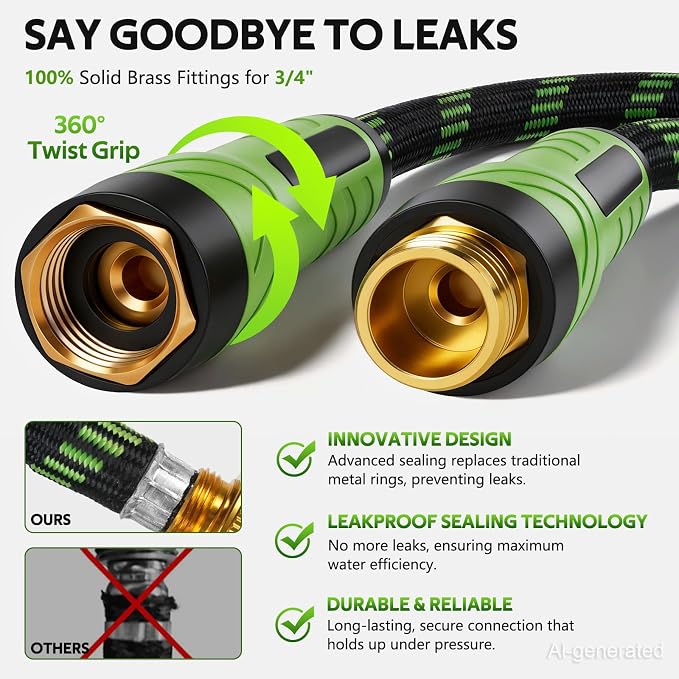 NON-EXPANDABLE Garden Hose 50 FT Water Hose with 10-Function Spray Nozzle | Yard hose Heavy Duty Steel Metal Flexible,Durable Fabric Skin,No Kinks & Leak-Proof with Upgraded Handle hose pipe outside