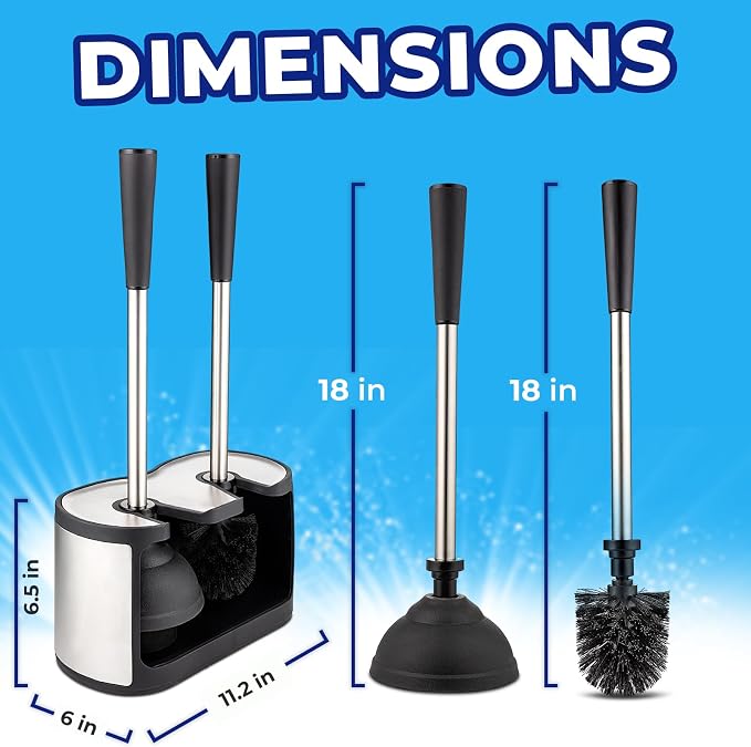 UMIEN 2-Pack Toilet Brush and Plunger Set for Bathroom - Toilet Bowl Brush Plunger Combo with Freestanding Canister - Replaceable Head, No-Rust Stainless Steel, Long Handle - Satin Nickel