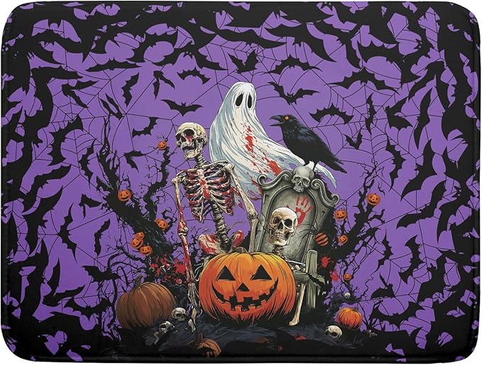 Giwawa Halloween Pumpkin Dish Drying Mat 18x24 inch Spooky Ghost Bat Dish Rack Mats Microfiber Draining Pad Fast Dry Holiday Kitchen Accessories