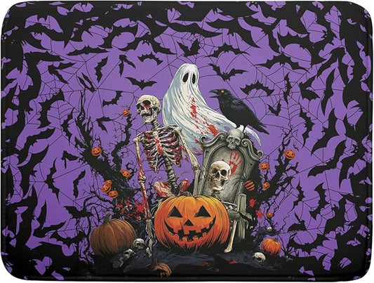 Giwawa Halloween Pumpkin Dish Drying Mat 18x24 inch Spooky Ghost Bat Dish Rack Mats Microfiber Draining Pad Fast Dry Holiday Kitchen Accessories
