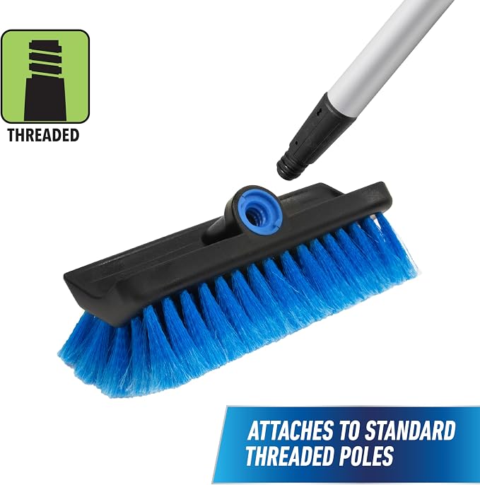 Unger Professional Lock-On Hydropower,Bi-Level Soft Wash Brush, Compatible with Waterflow Poles, Outdoor Cleaning Supplies, Great for Patios, Siding, Windows, Cars, and Boats, 10 inches (Pack of 12)