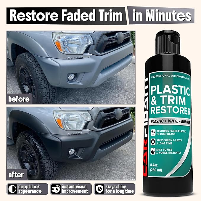 Carfidant Plastic Restorer for Cars – Refreshes Faded Plastic, Vinyl & Rubber Trim with Polish for Deep Shine – Protects Against UV & Dirt – Black Exterior & Interior Care for Detailing - 16 fl. Oz.