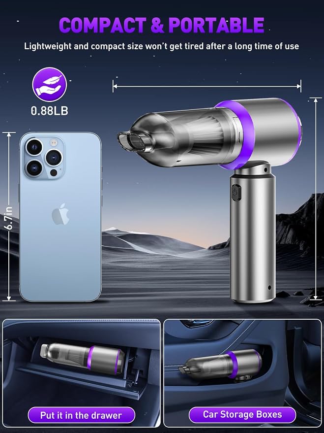 Vacuum/Air Duster 80,000RPM Super Power Mini Car Vacuum Cleaner | 4-in-1 air Blower Gun Air Duster & Air Blower & Pump Hand Electric air Duster Handheld dust Blower Blower Cordless